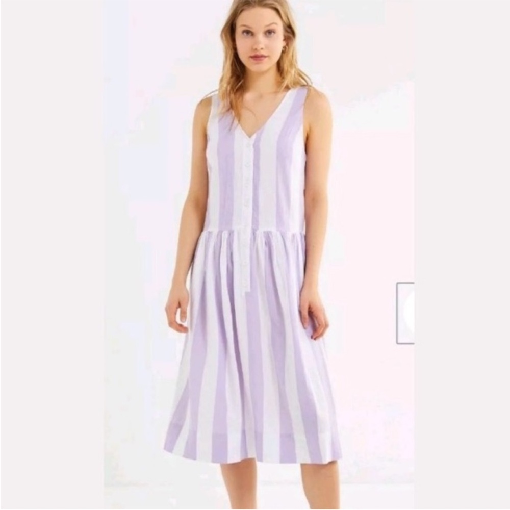 Urban Outfitters Lavender White Striped Midi Dress 100% cotton